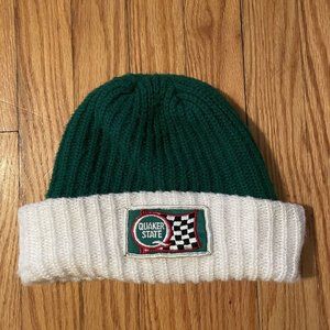QUAKER STATE Oil Knitted Winter Hat Cap Beanie - Jumbo Patch - Green White